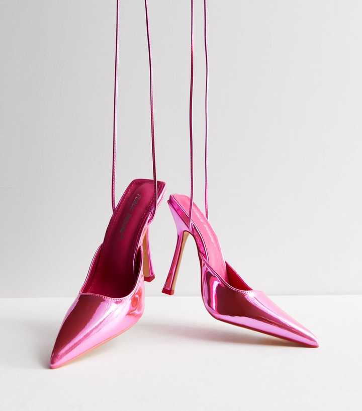 Public Desire Bright Pink Metallic Stiletto Heel Court Shoes