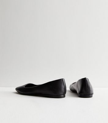Black Leather-Look Square Toe Ballerina Pumps New Look