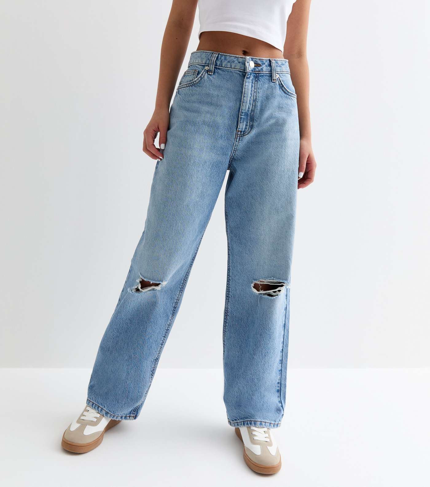 Girls Blue High Waist Ripped Wide Leg Jeans | New Look