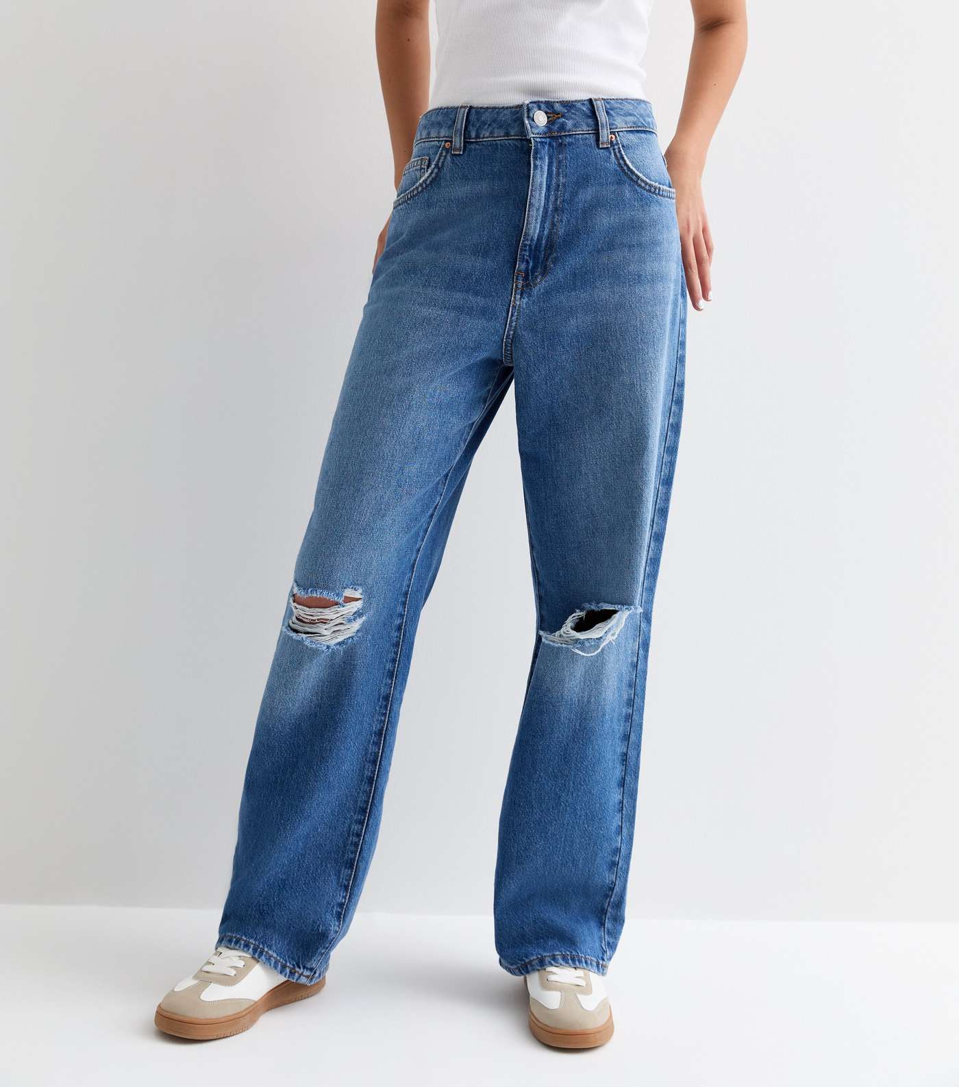 Girls Blue High Waist Ripped Wide Leg Jeans | New Look