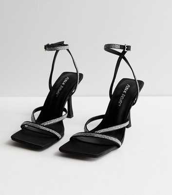 Public Desire Black Diamanté Stiletto Heel Sandals