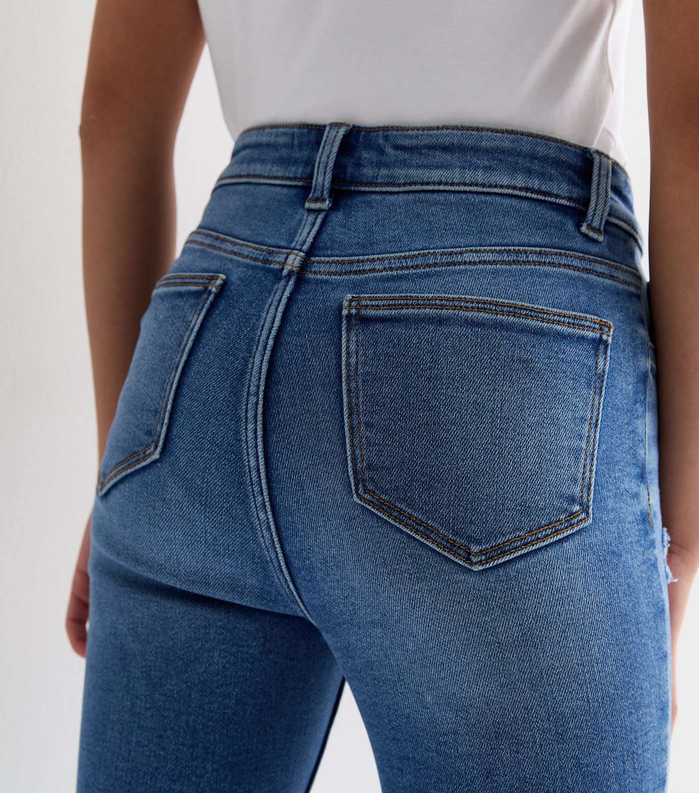 Girls Blue High Waist Ripped Knee Hallie Skinny Jeans | New Look