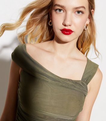 Khaki Jersey Ruched Strappy Top New Look