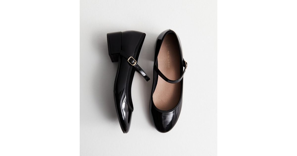CC MARY JANE BLOCK HEEL GLOSSY BLACK SHEEPSKIN