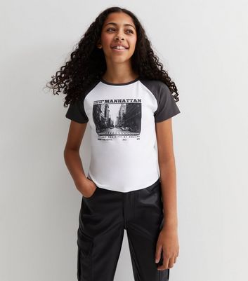 Girls Dark Grey Manhattan Logo T-Shirt New Look