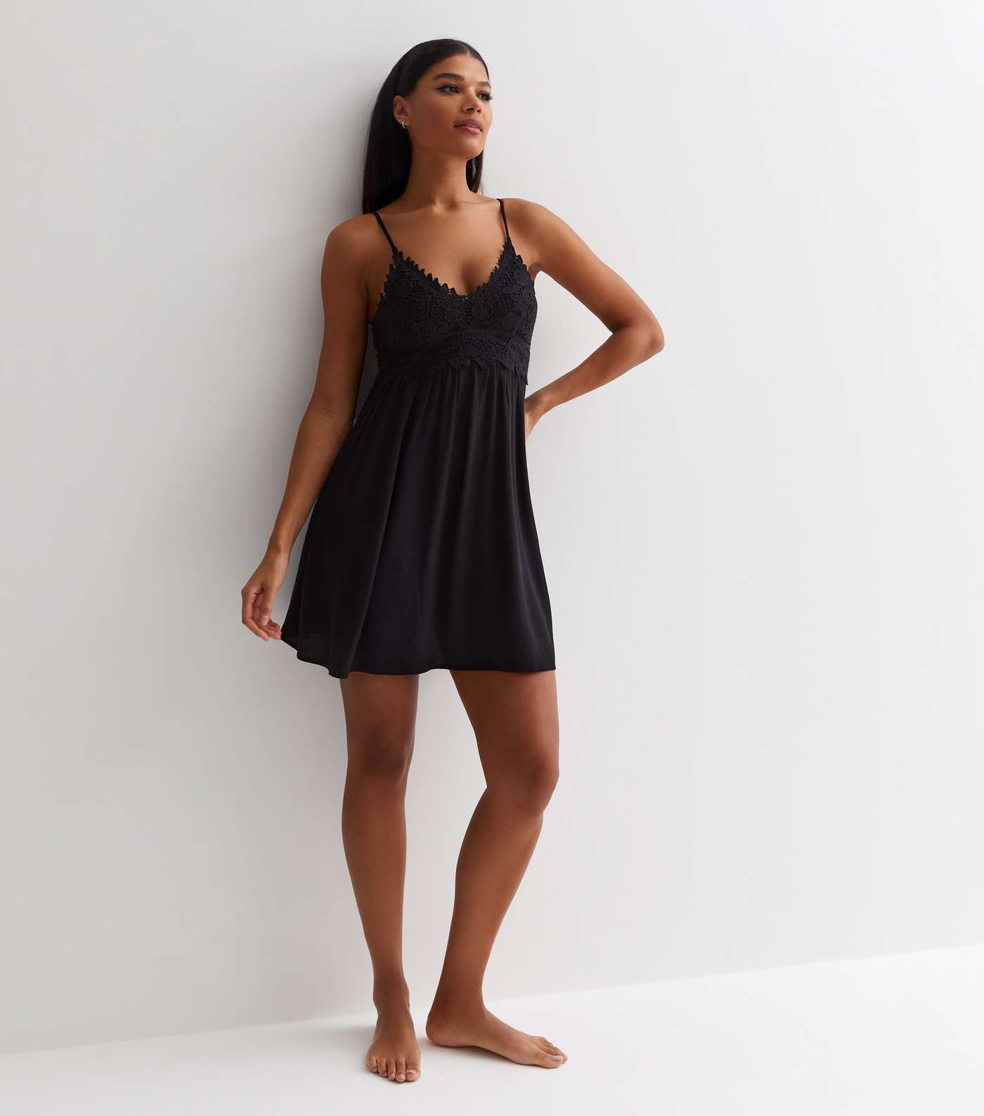 Black Crochet Strappy Mini Beach Dress Image 3