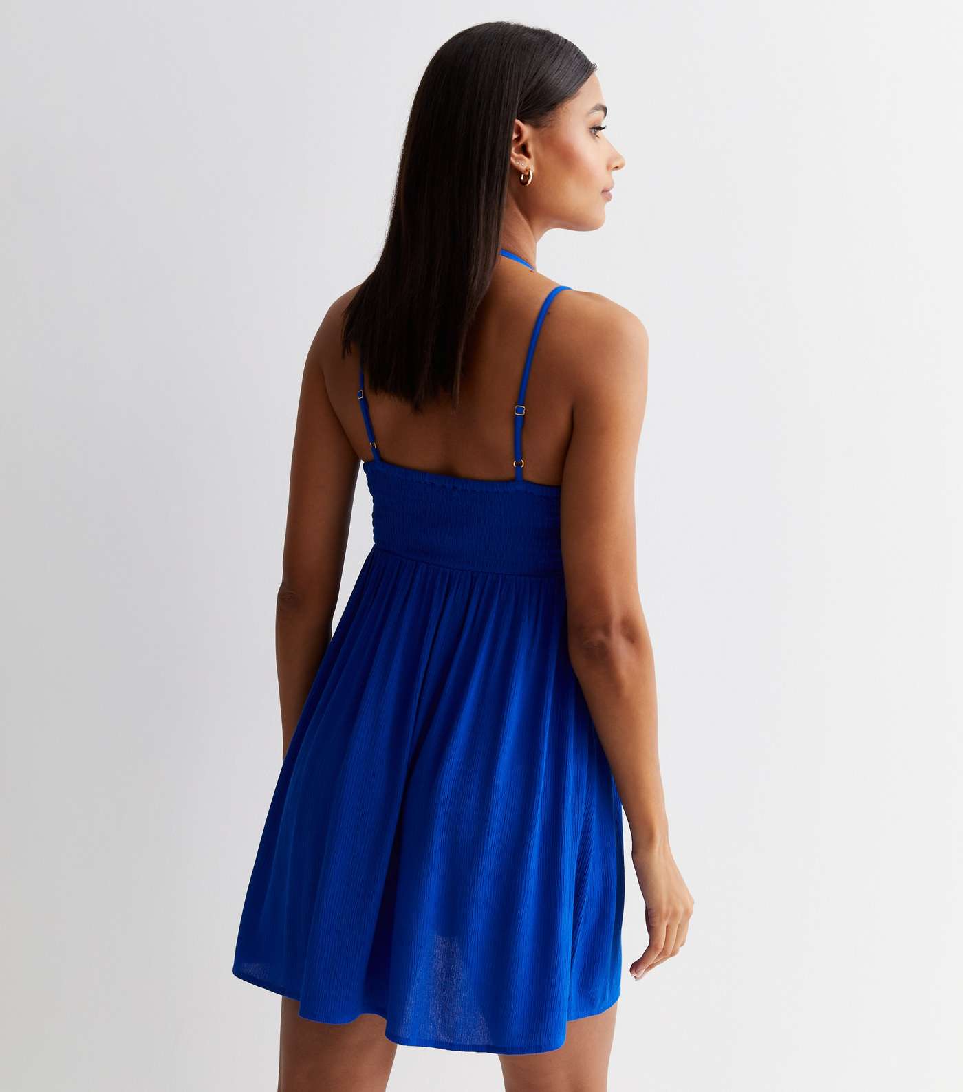 Blue Crochet Strappy Mini Beach Dress Image 4