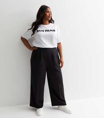 Curves Black Wide Leg Tailored Trousers