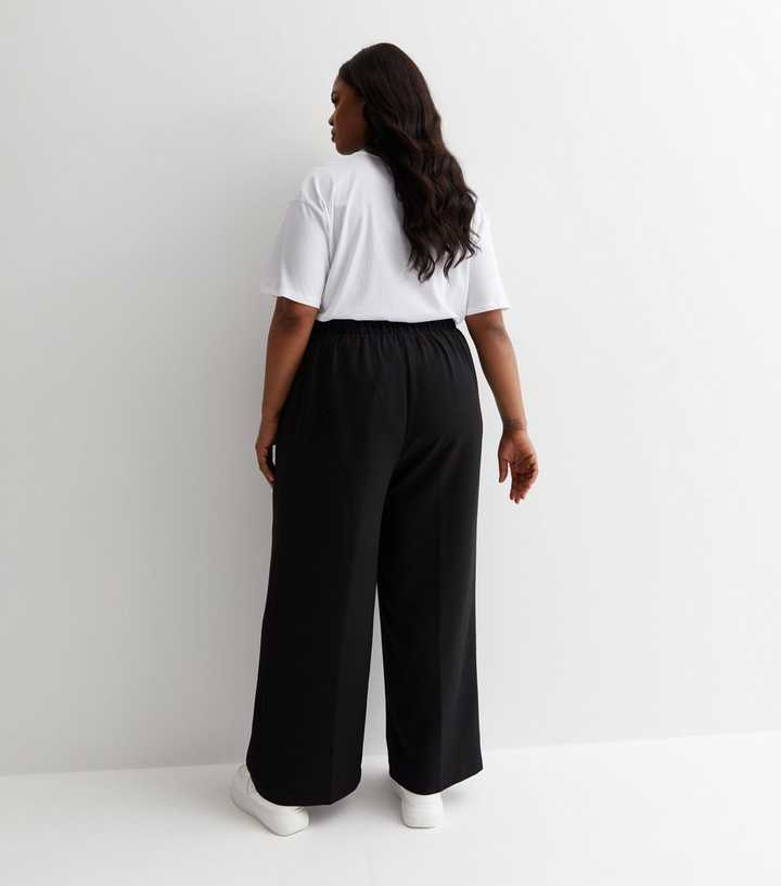 Curves Black Wide Leg Tailored Trousers