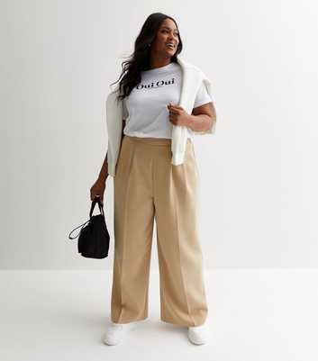 Curves Camel Wide Leg Tailored Trousers