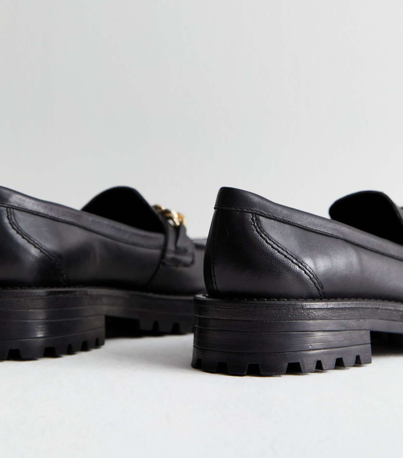 Black Leather Chain Chunky Loafers Image 4