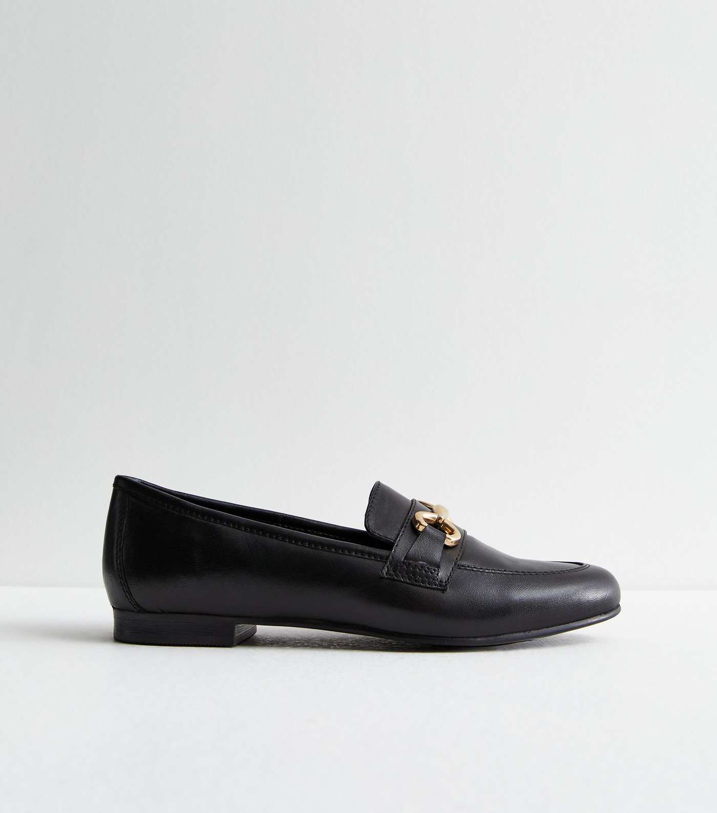 Black Leather Snaffle Trim Loafers Image 3