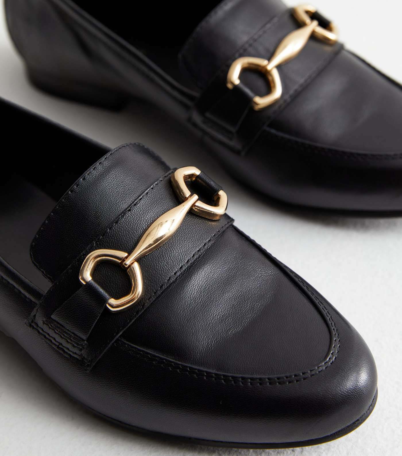 Black Leather Snaffle Trim Loafers Image 5