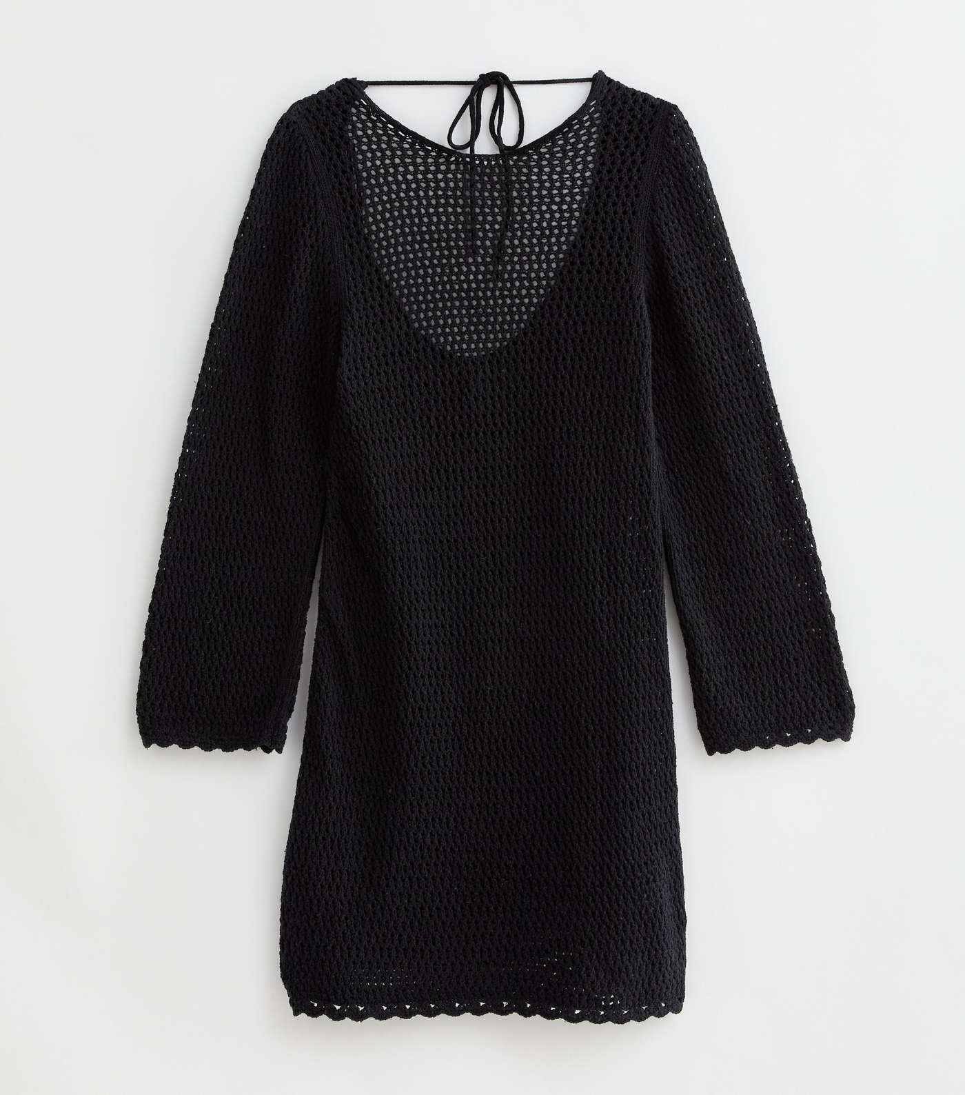 Black Crochet Long Sleeve Beach Dress Image 6