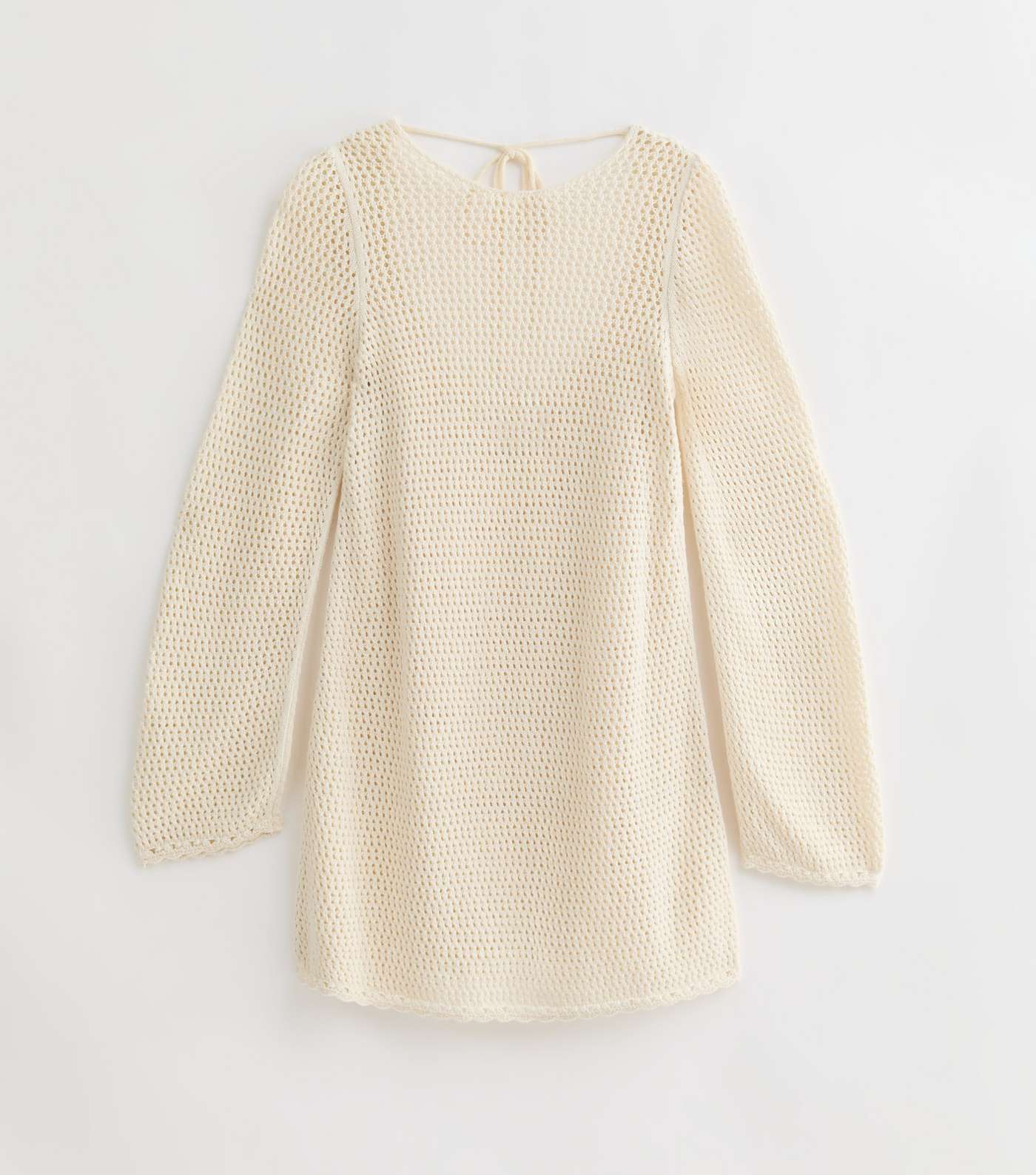 Cream Crochet Long Sleeve Beach Dress Image 5