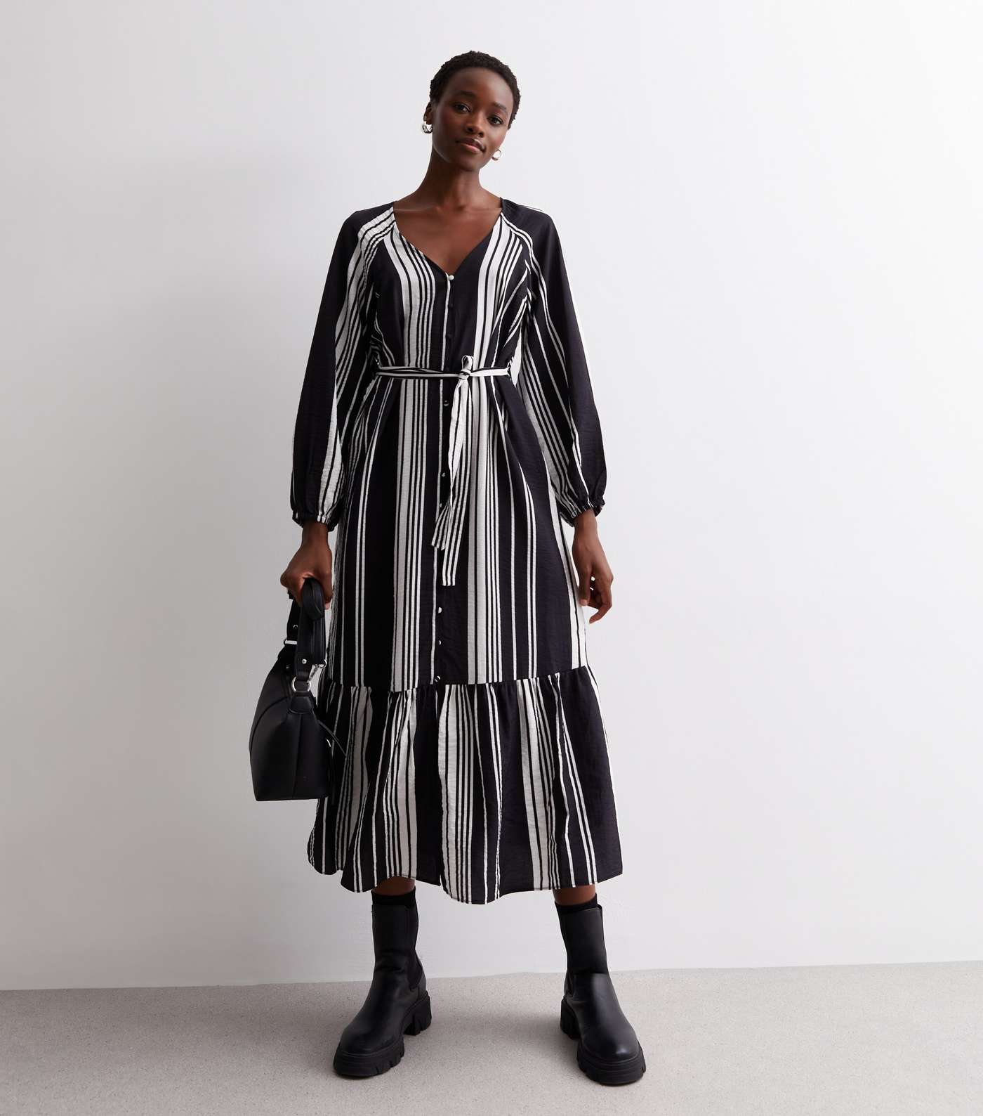 Tall Black Stripe Belted Maxi Dress