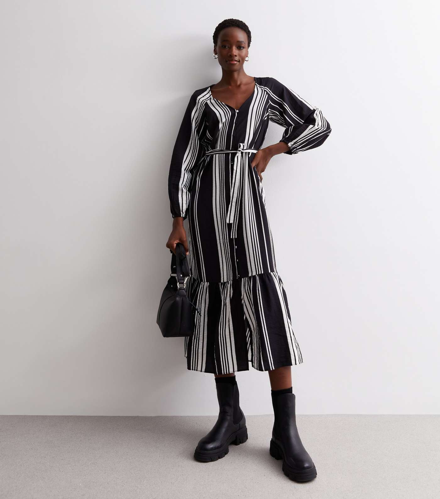 Tall Black Stripe Belted Maxi Dress Image 3