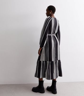 Tall Black Stripe Belted Maxi Dress New Look