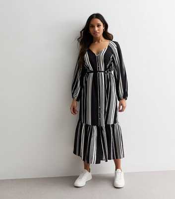 Petite Black Stripe Belted Maxi Dress