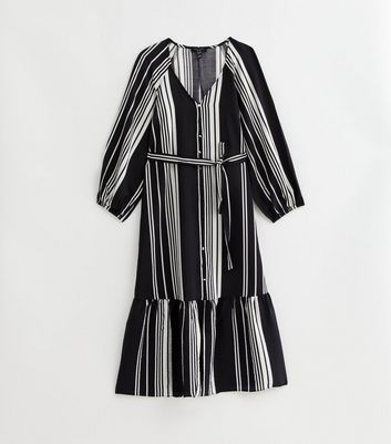 Petite Black Stripe Belted Maxi Dress New Look