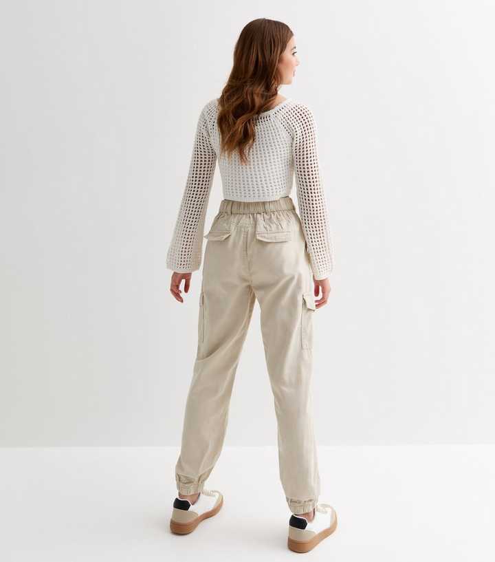 Stone Cotton Cuffed Cargo Trousers