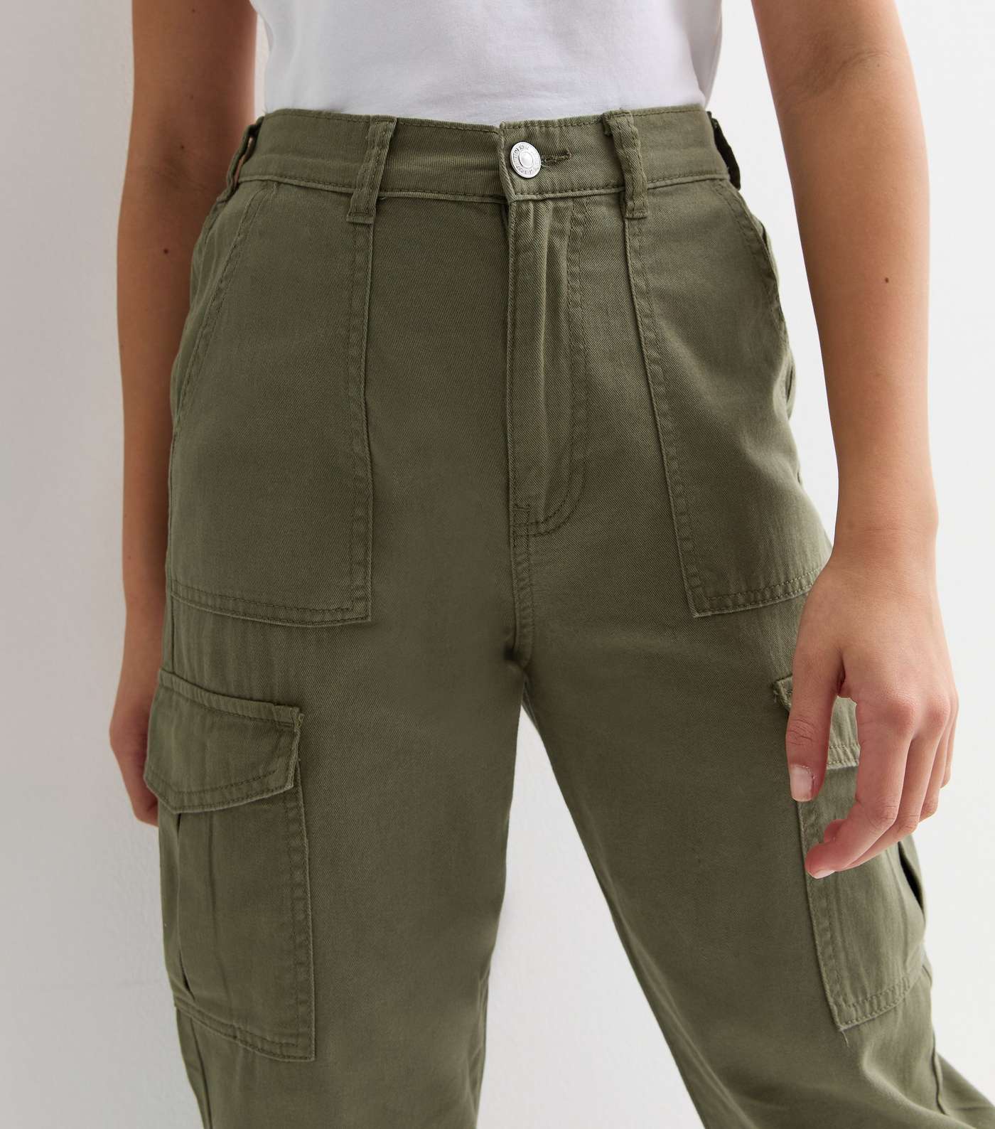 Girls Khaki Cotton Cuffed Cargo Trousers Image 2