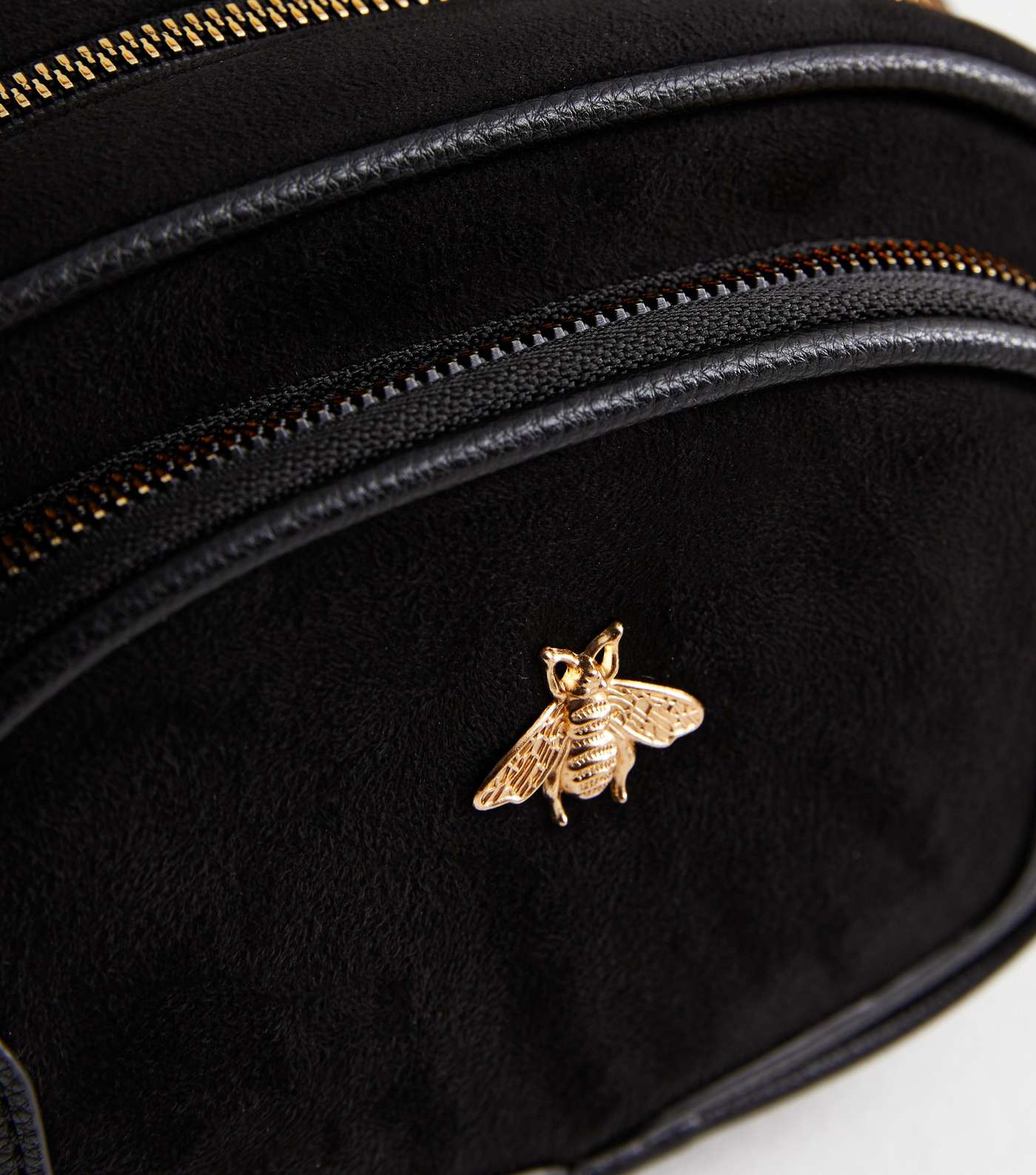 Black Suedette Oval Bee Logo Cross Body Bag Image 3