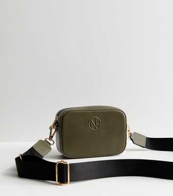 Khaki Leather-Look Embossed Mini Camera Cross Body Bag