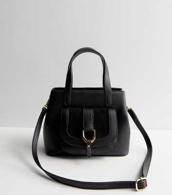 Black Suedette Pocket Front Midi Tote Bag