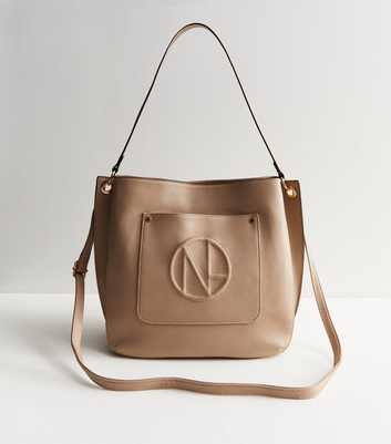 Mink Leather-Look Embossed Logo Hobo Bag