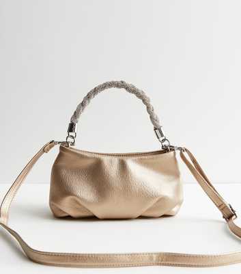 Gold Leather-Look Diamanté Plaited Shoulder Bag