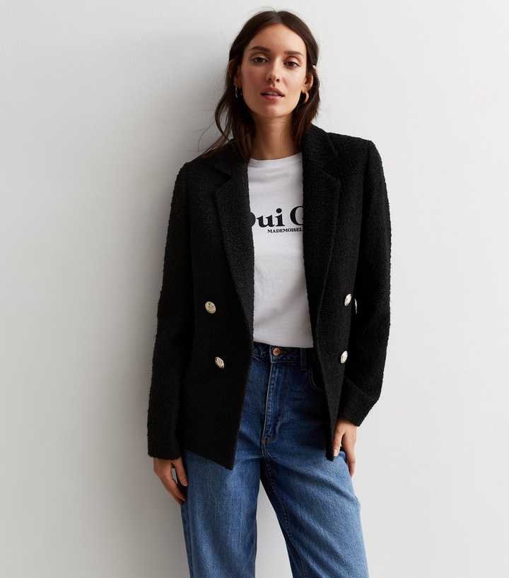 Black Bouclé Military Blazer
