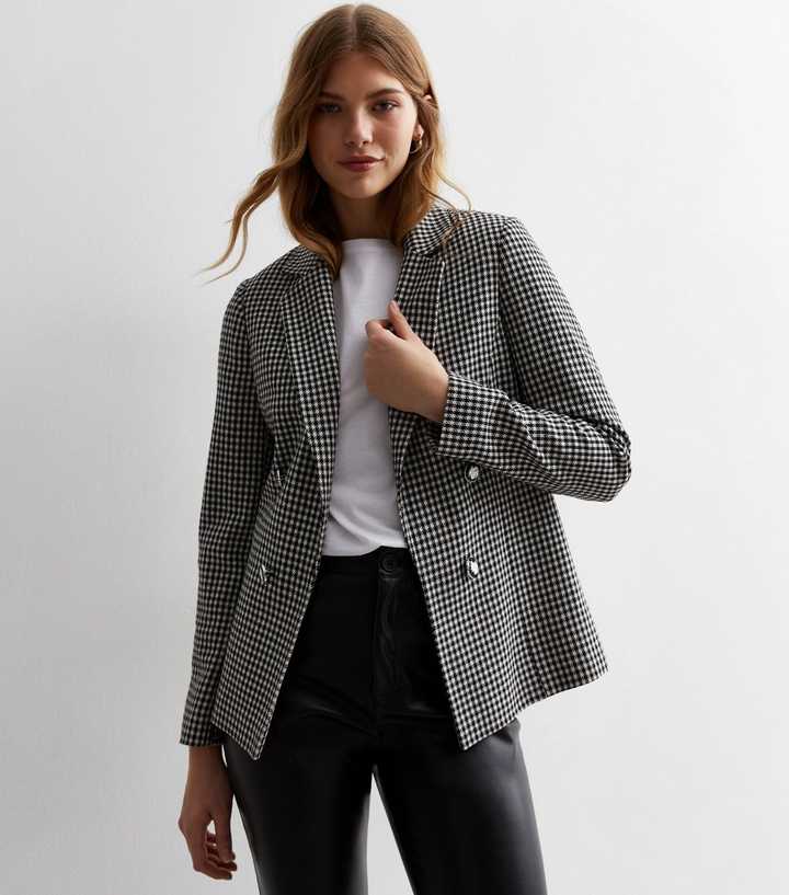 Black Bouclé Knit Check Military Blazer