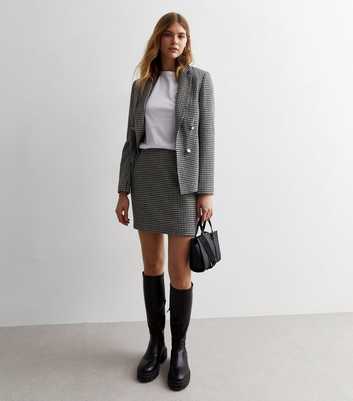 Black Bouclé Knit Check Mini Skirt