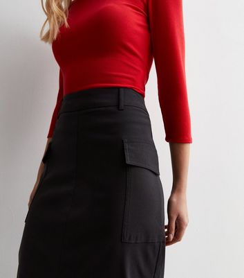 Black Cargo Split Hem Midaxi Skirt New Look