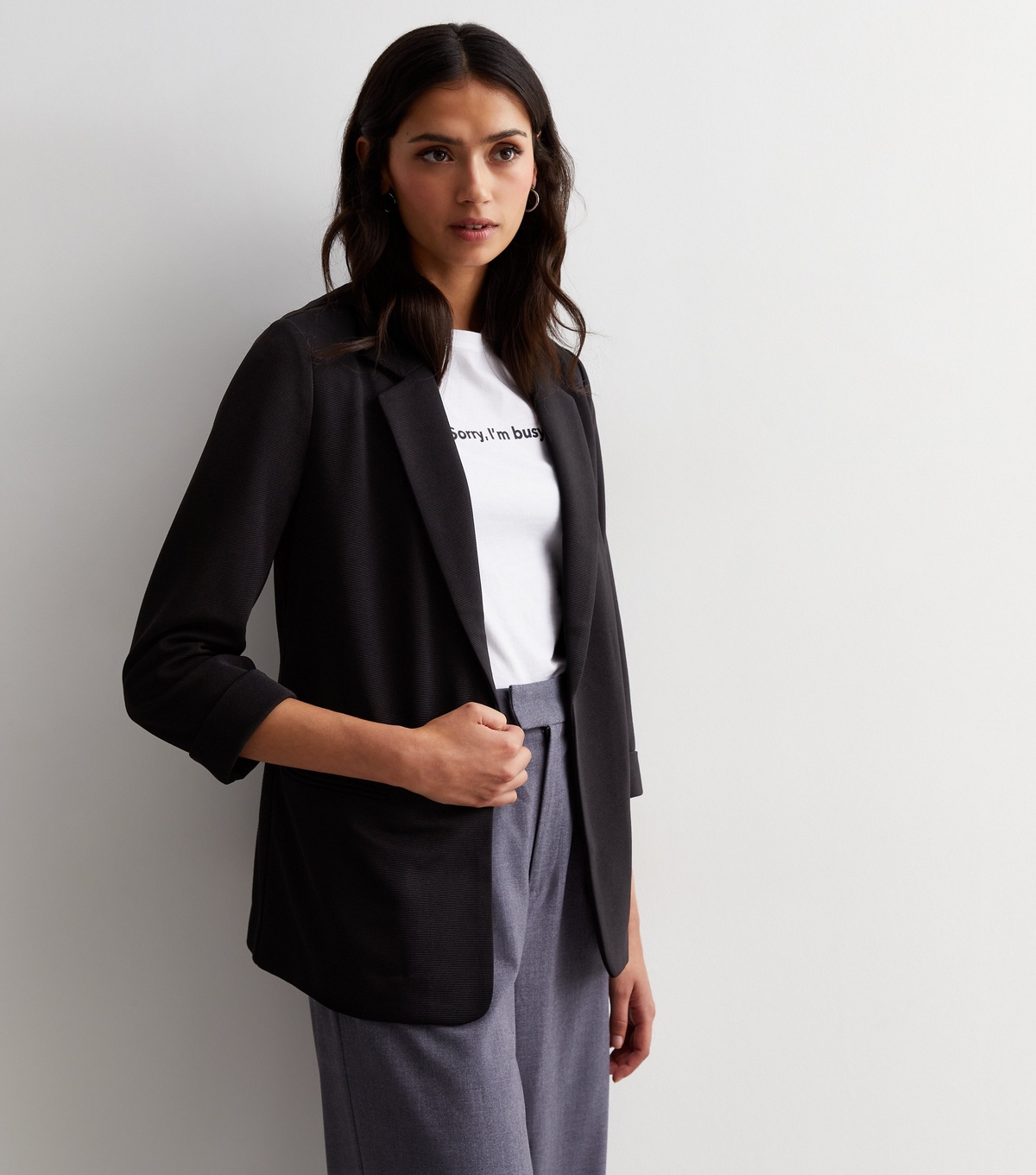 Women's Black Ribbed Blazer New Look