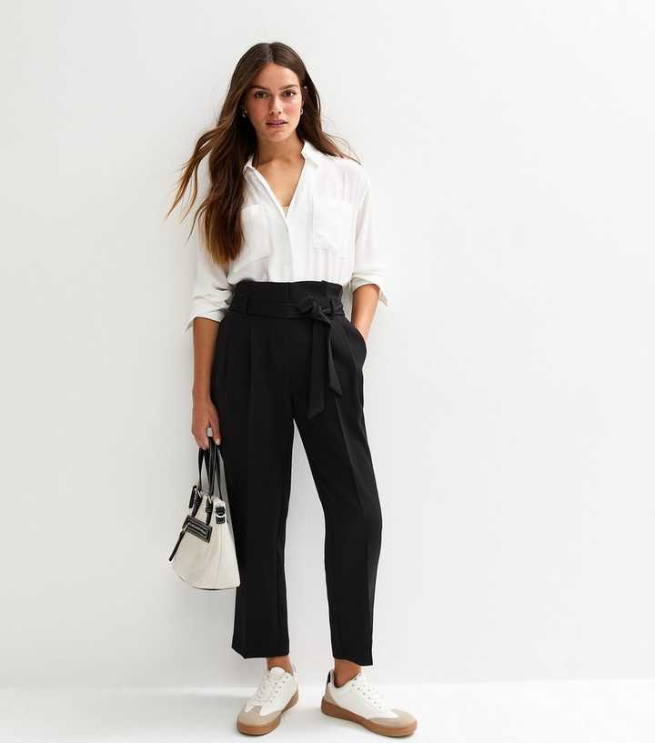 Petite Black High Waist Paperbag Trousers
