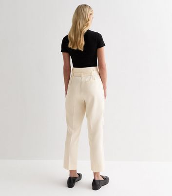 Petite White Paperbag Trousers New Look