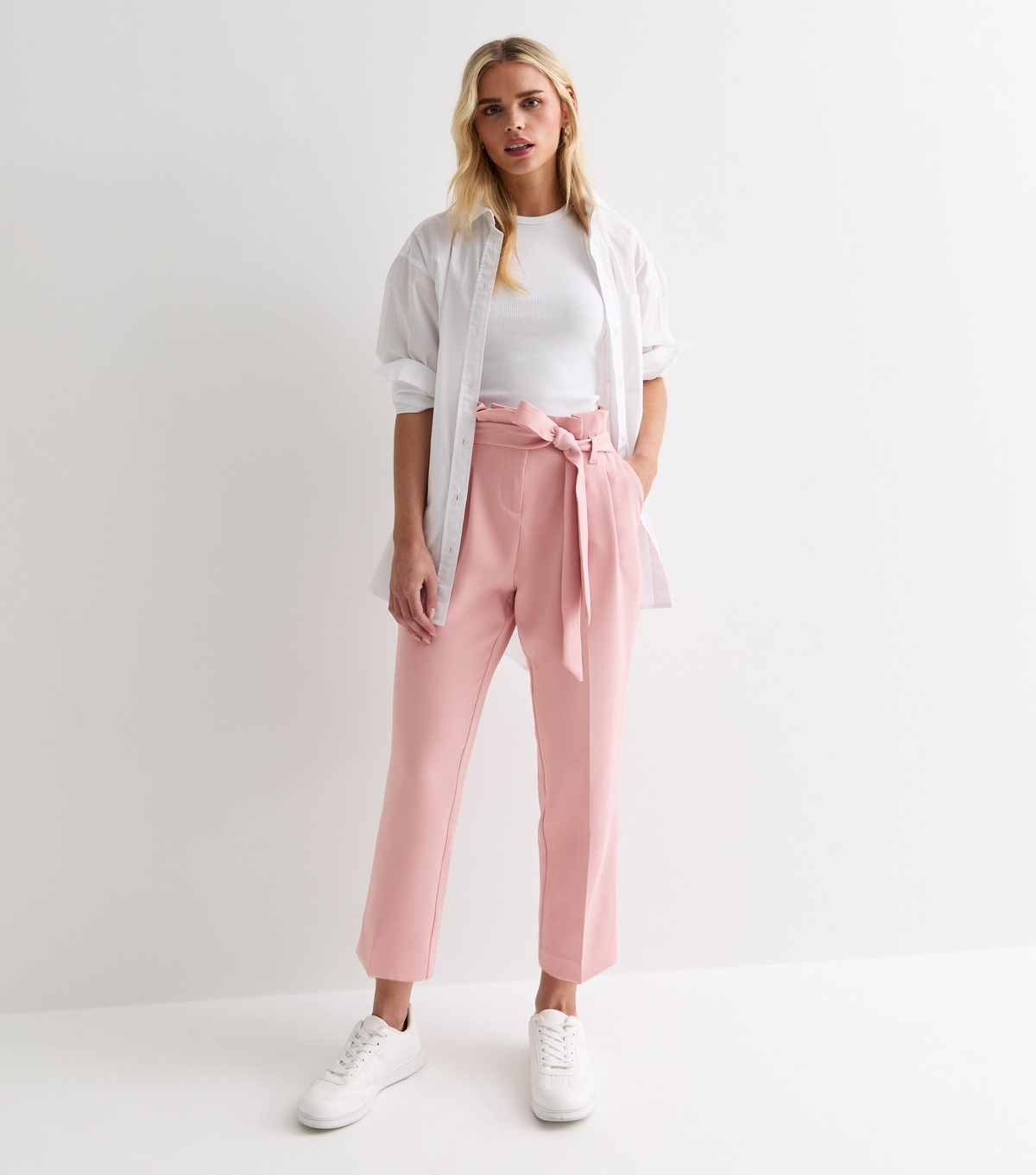 Women's Petite Pale Pink Paperbag Trousers New Look