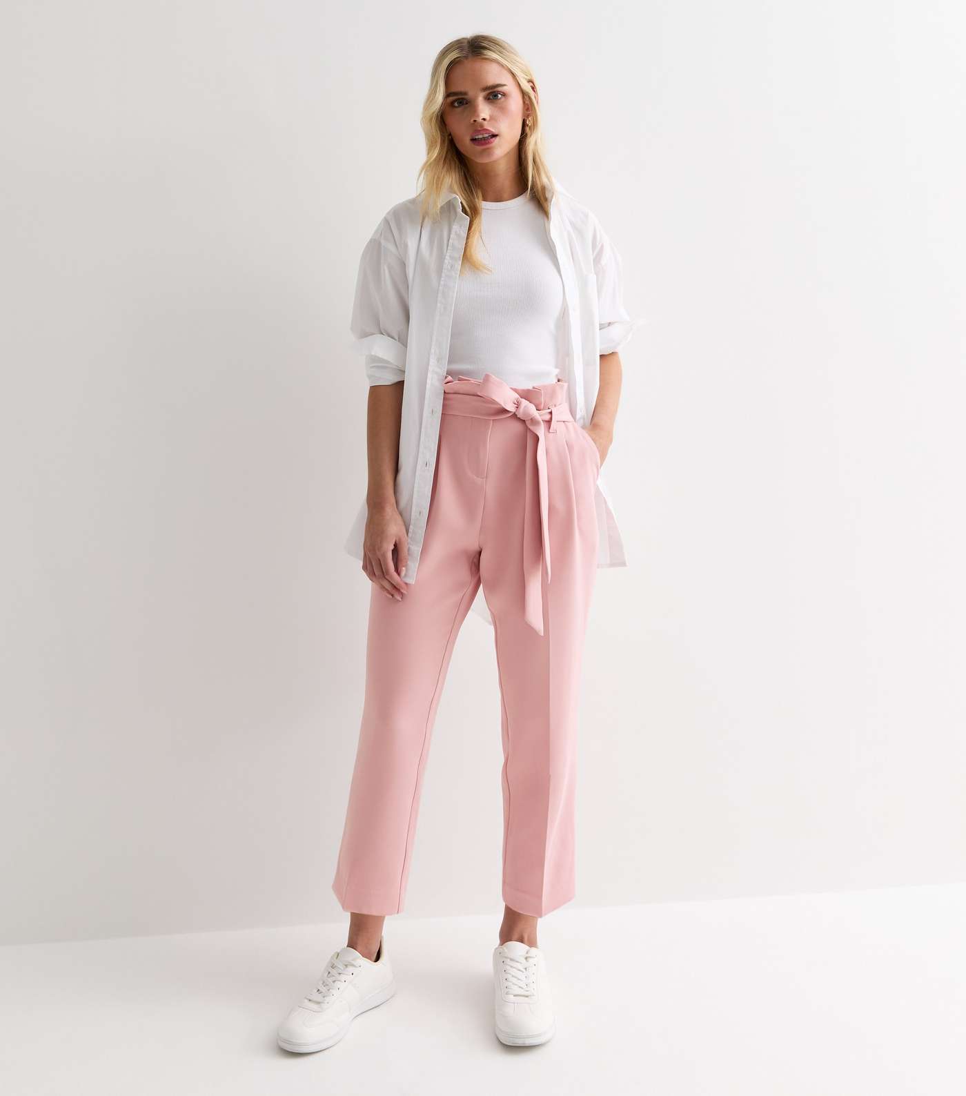 Petite Pale Pink Paperbag Trousers