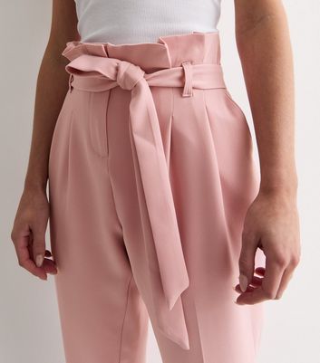 Petite Pale Pink Paperbag Trousers New Look