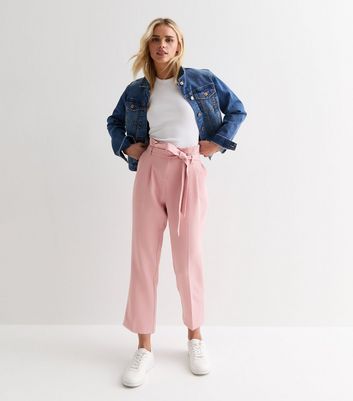 Petite Pale Pink Paperbag Trousers New Look
