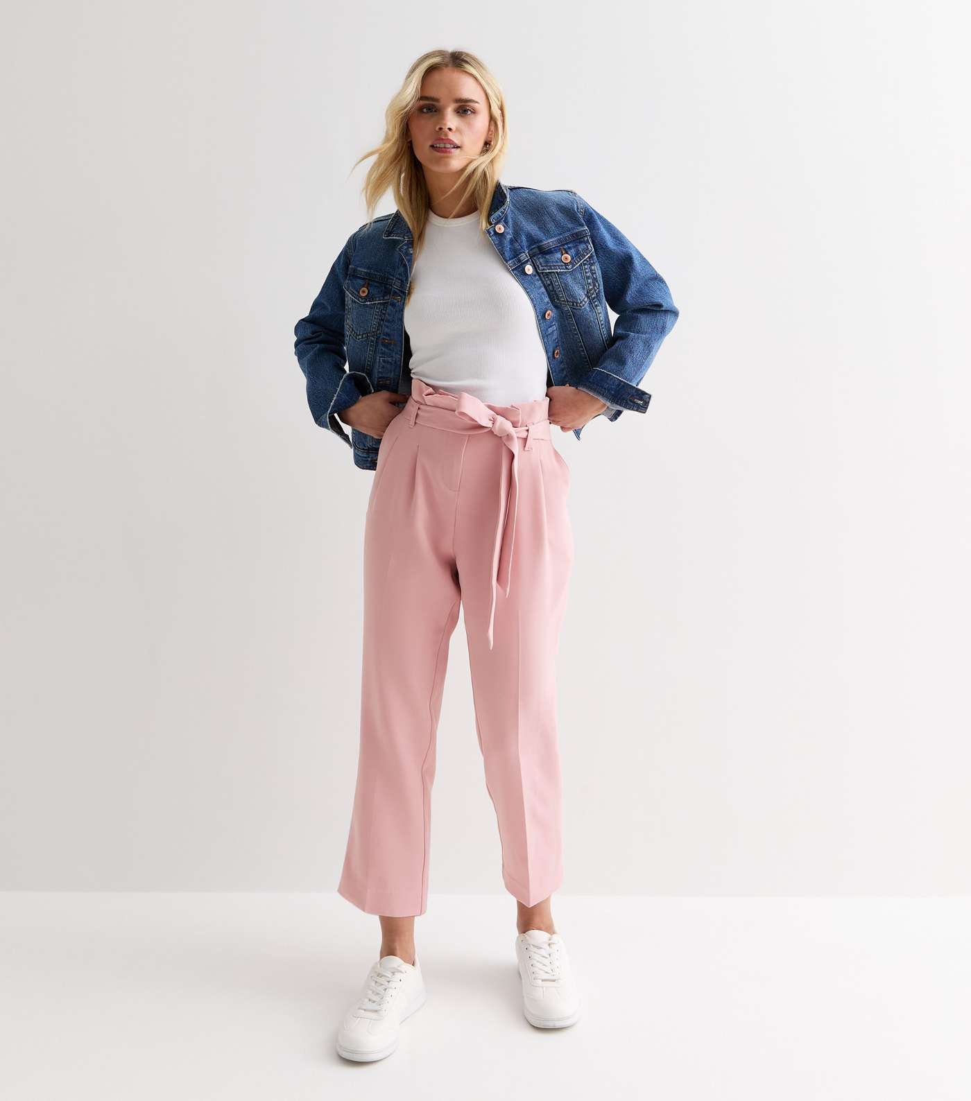 Petite Pale Pink Paperbag Trousers Image 3