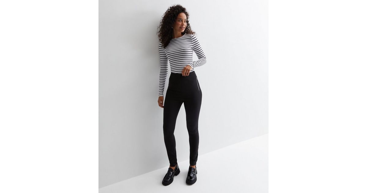 High-Waisted Slim Trousers with Front Split Detail - Black main image 1