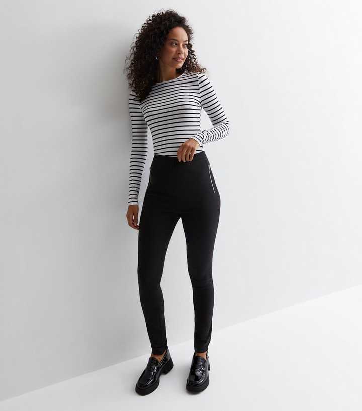 Tall Black High Waist Double Zip Slim Leg Trousers