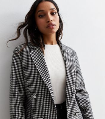 Petite Black Dogtooth Print Bouclé Military Blazer | New Look