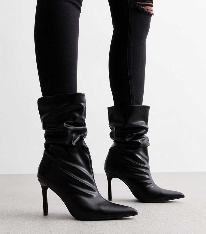 Public Desire Lilu Ruched Heeled Ankle Boots in Black