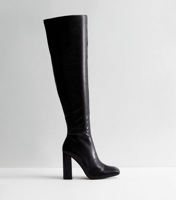Public Desire Black Leather-Look Block Heel Boots New Look