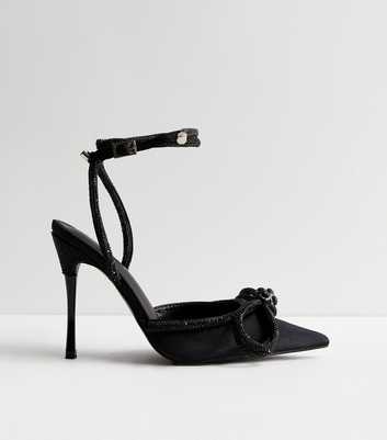 Wide Fit Public Desire Black Diamanté Stiletto Heel Court Shoes