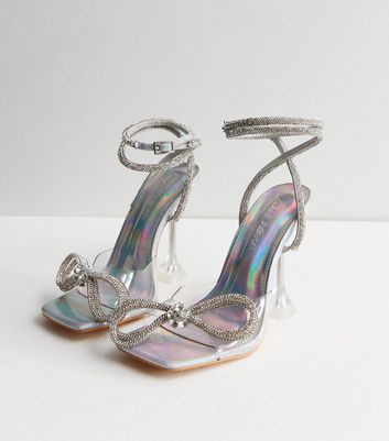 Public Desire Silver Diamante Stiletto Heel Sandals New Look
